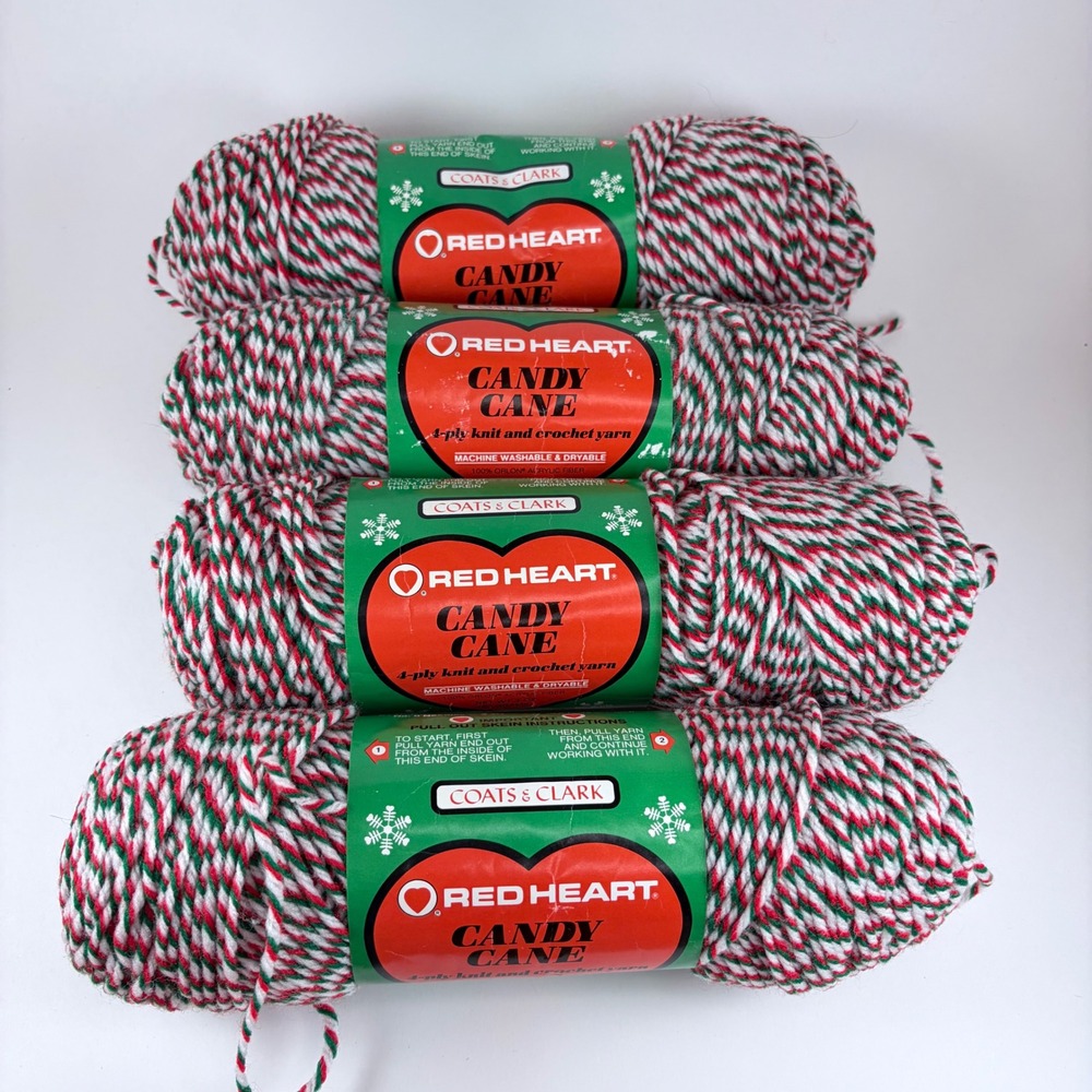Red Heart Candy Cane Yarn 4 Skeins 781 Spearmint Red Green White Holiday